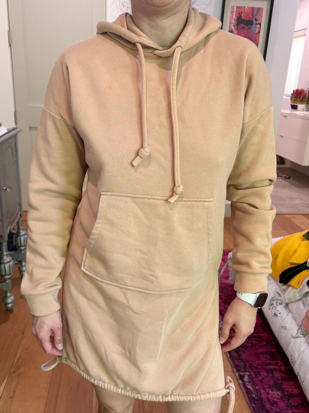 Women's Tan Hooded Sweatshirt Dress